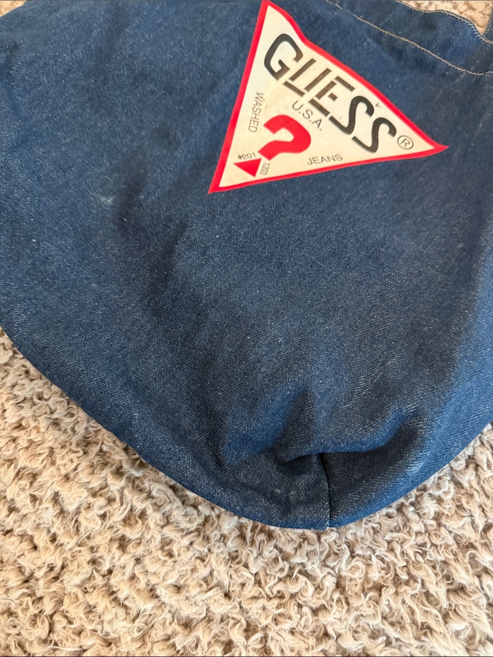 Guess Denim Tote Bag - Dark Blue with Red and White Logo - Picture 5 of 6